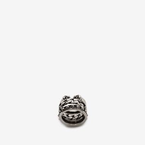 Men's Punk Stud Double Ring in Antique Silver